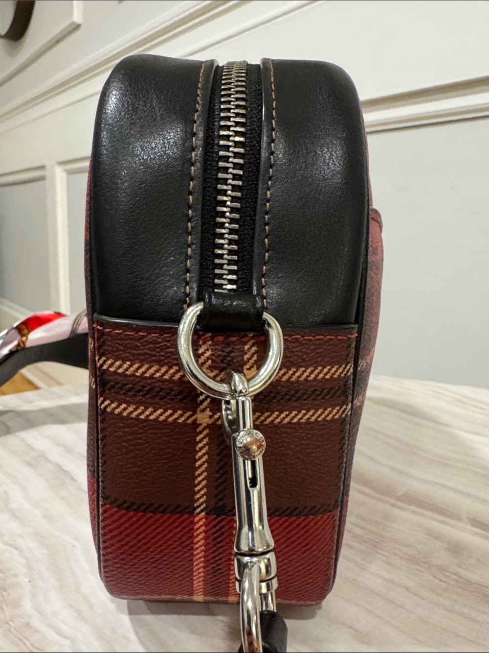 Coach Bag Jaime Camera Crossbody Black Red Tartan Plaid Bag - Picture 9 of 17